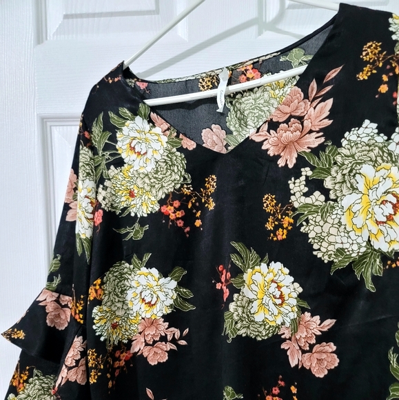 NY Collection Women's Floral Long Sleeve Ruffled Blouse Size L - Picture 3 of 12